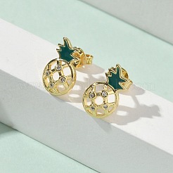 真鍮マイクロパヴェキュービックジルコニアスタッドピアス  エナメル  長持ちメッキ  カドミウムフリー＆鉛フリー  18KGP本金メッキ  パイナップル  12x7mm&nbsp;EJEW-F383-02G-01