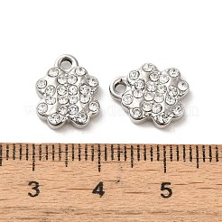 304ステンレススチールチャーム  ラインストーン付き  クローバー  ステンレス鋼色  12x10x2.7mm  穴：1.6mm&nbsp;STAS-L025-007P