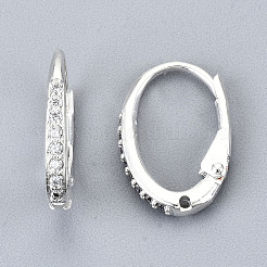真鍮製キュービックジルコニアフレンチピアスパーツ  カン付き  透明  銀  14.5x9.5x2mm  穴：0.8mm  ピン：0.9mm&nbsp;KK-S340-39S