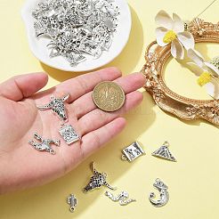 50個10スタイルチベットスタイルアロイペンダント  混合図形  アンティークシルバー  15~29x7.5~29x1.3~5mm  穴：1.2~2.5mm  5個/スタイル&nbsp;FIND-CJ0001-60