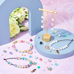 子供向けの海をテーマにしたDIYブレスレット作りキット  アクリルパールとハート＆プラスチックラウンド＆ポリマークレイディスクビーズを含む  ヒトデ＆タツノオトシゴ＆シェル＆イルカ合金ペンダント  ミックスカラー&nbsp;DIY-NB0007-14