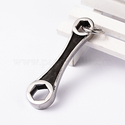 304ステンレススチール製ビッグペンダント  スパナ刻まれた316リットル  アンティークシルバー  58x15x6mm  穴：8mm&nbsp;STAS-K023-AS