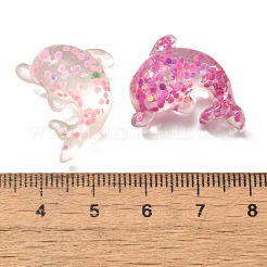 透明な海洋生物樹脂カボション  スパンコール入り  イルカ  18x22x8mm&nbsp;RESI-H035-05D