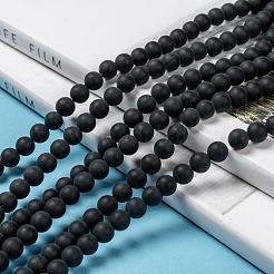 染色・加熱された天然黒瑪瑙ビーズ連売り  艶消し  ラウンド  6mm  穴：1mm  約61~63個/連  14.8インチ&nbsp;G-H056-6mm