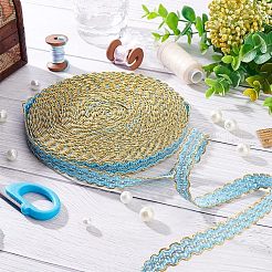 スパークル ポリエステル メタリック レース トリム  ウェーブペッテム  ライトスカイブルー  1/2インチ（14mm）  約13.12ヤード（12m）/カード&nbsp;OCOR-WH0074-93A