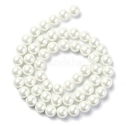 環境に優しい染色ガラスパールラウンドビーズ連売り  グレードA  コットンコードねじ切り  ホワイト  8mm  穴：0.7~1.1mm  約52個/連  15インチ&nbsp;HY-A002-8mm-RB002
