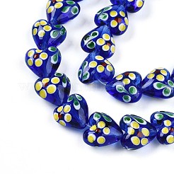 手作りランプワークビーズ連売り  花とハート  ブルー  14~15.5x15~15.5x9~10mm  穴：1.2mm  約35個/連  19.29インチ（49cm）&nbsp;LAMP-N028-02F