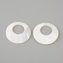 淡水シェルペンダント  フラットラウンド  乳白色  45x3mm  穴：1.5mm&nbsp;SHEL-Q008-50