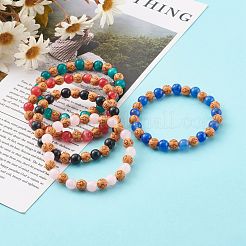 イミテーションウッド＆ジェムストーンスタイルのアクリルビーズストレッチブレスレット  クロスの丸  ミックスカラー  内径：2-1/8インチ（5.4cm）  ビーズ：8mm&nbsp;BJEW-JB06229
