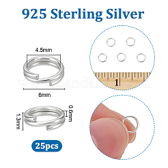 スターリングシルバーのスプリットリング25個、925個  ダブルループリング  銀  22ゲージ  6x1.3mm  内径：4.5mm  単線サイズ: 0.6mm&nbsp;STER-PH0004-82