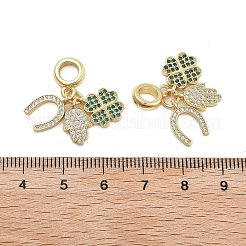 真鍮製マイクロパヴェキュービックジルコニアペンダント  長持ちメッキ  カドミウムフリー＆鉛フリー  4葉のクローバー  ヤシのチャーム  18KGP本金メッキ  12~12.5x7.5~10x1.5mm  穴：5mm&nbsp;KK-Q006-63G