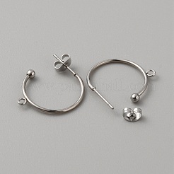 304ステンレススチールスタッドピアス金具  水平ループ付き  ラウンド  ステンレス鋼色  23x21x3mm  穴：1.6mm&nbsp;X1-STAS-TAC0017-02A
