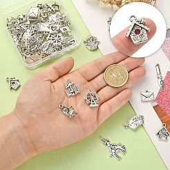 60pcs12スタイルチベットスタイルアロイペンダント  犬小屋＆コーヒーマシン＆風車  アンティークシルバー  15~24.5x11~20x1~4mm  穴：2mm  5個/スタイル&nbsp;ST-CJ0002-56