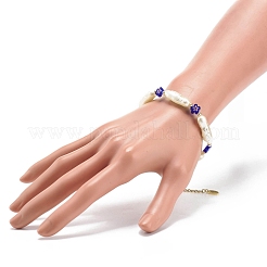 Abs イミテーション パール & ミッレフィオーリ ガラス ビーズ ブレスレット 女性用  ブルー  7-1/2インチ（19.2cm）&nbsp;BJEW-JB08434