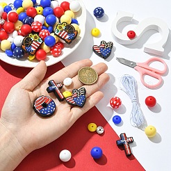 DIYジュエリー作成キット  シリコーンビーズを含む  アイアン製ラインストーンスペーサービーズ  伸縮性のあるコードとステンレス製のハサミ  ミックスカラー  72x47mm&nbsp;DIY-YW0017-73