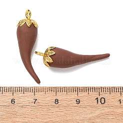手作り樹脂粘土ペンダント  鉄ループ付き  ホーンチャーム  ブラウン  ゴールドカラー  33~41x10~11mm  穴：2mm&nbsp;CLAY-C008-02G