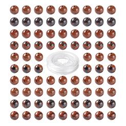 100個8mmナチュラルマホガニー黒曜石ラウンドビーズ  10mの弾性水晶糸付き  DIYストレッチブレスレット作成キット用  8mm  穴：1mm&nbsp;DIY-LS0002-03
