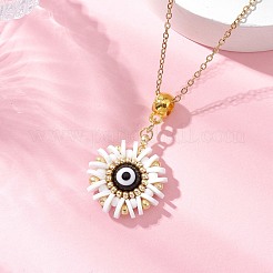 ガラスシードビーズ、ポリマークレイ、イーブルアイランプワークペンダントネックレス  女性用304ステンレススチールアズキチェーンネックレス  ゴールドカラー  ミックスカラー  17.64インチ（44.8cm）&nbsp;NJEW-MZ00101