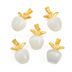 キャッツアイペンダント  黄金トーン合金パーツ  アップルチャーム  ホワイト  20x14mm&nbsp;X1-FIND-SZC0010-536