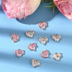 2個 2色 真鍮パヴェキュービックジルコニアチャーム  ハート  ミックスカラー  12.5x12x4mm  穴：1.4mm  1pc /カラー&nbsp;ZIRC-YW0001-34