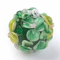 手作りランプワークビーズ  花とロンデル  バンピー  シーグリーン  14~15x12~13mm  穴：1.5~1.8mm&nbsp;LAMP-P051-H03