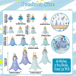 32個 8スタイル 2色 アクリルパーツ  花のチャーム  真鍮と304ステンレススチールの金具付き  ミックスカラー  14~30mm  穴：2.5~3.5mm&nbsp;PALLOY-SW00099