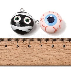 ハロウィン不透明樹脂ペンダント  フラットラウンドのチャーム  プラチナ鉄ループ付き  ミックスカラー  24x20.5x14mm  穴：2mm&nbsp;RE-CBABD5A-03P