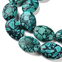 合成インペリアルジャスパービーズ  染め  フラットオーバル  ミディアムターコイズ  25~25.5x18~19x7.5~8mm  穴：1.2mm  約16個/連  15.94''（40.5センチメートル）&nbsp;GG-CBA0D66-05F