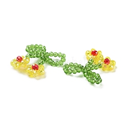 ガラスビーズのペンダント  銅線と  ちょう結び  ∥で∥  花  チャーム  きいろ  25~27x25~28x5~5.5mm  穴：5.5x7.5mm&nbsp;GLAA-C028-08E