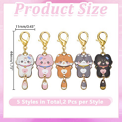 10個 5スタイル 猫合金エナメルペンダント ロックステッチマーカー  合金製カニカン付き  ミックスカラー  4.7cm  2個/スタイル&nbsp;HJEW-HY00108