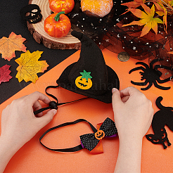 ポリエステル製のペット用帽子とネクタイ  ハロウィンテーマのカボチャ柄ペットコスチューム  プラスチックパーツ  ブラック  140x130mm&nbsp;AJEW-WH0453-39