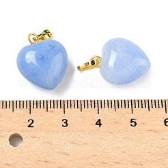 天然アクアマリンペンダント  ゴールデントーン真鍮パーツ  ハートチャーム  18x15~15.5x6~8mm  穴：6x3mm&nbsp;G-I311-A42-G