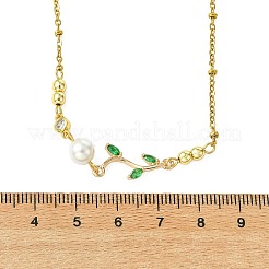 シェルパールと枝のペンダントが付いた、304ステンレススチール製のアズキチェーンネックレス（女性用）  ホワイト  ゴールドカラー  20.28インチ（51.5cm）&nbsp;NJEW-JN06153
