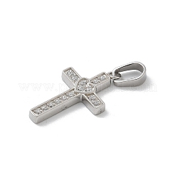 304ステンレススチールマイクロパヴェキュービックジルコニアペンダント  クロスチャーム  ステンレス鋼色  17.5x10x2mm  穴：4x2.5mm&nbsp;X-STAS-Z107-08P-07