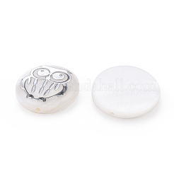 天然淡水シェルビーズ  フラットラウンド＆フクロウ  プラチナ  15x4mm  穴：1mm&nbsp;SHEL-Q011-001P