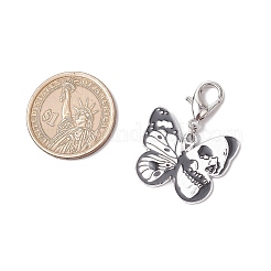 蝶の頭蓋骨合金エナメルペンダント装飾  亜鉛合金カニカン付き  プラチナ  35.5~37.5mm  3個/セット&nbsp;HJEW-JM03242