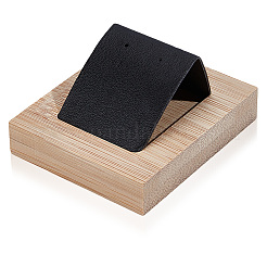 合成皮革と鉄のジュエリーイヤリングディスプレイ  竹製のベース付き  ピアス用  ブラック  7.1x6x3.55cm&nbsp;EDIS-WH20002-07B