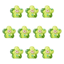 10個の手作りランプワークビーズ  バンピー  花  黄緑  13.5~14x14.5~15x7~8mm  穴：1.4mm&nbsp;LAMP-TADJ0001-01H