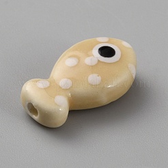手作りの陶器ビーズ  手描きの陶器ビーズ  魚  小麦  19.5x11x6.5mm  穴：2mm&nbsp;LS-PORC-WH20001-02N