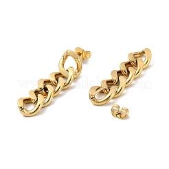 イオンプレーティング（IP）304ステンレススチールカーブチェーンダングルスタッドピアス女性用  ゴールドカラー  33.5x8mm  ピン：0.8mm&nbsp;EJEW-G289-14G