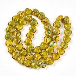 ミッレフィオーリガラスビーズ連売り  ハート  ゴールド  11.5~12x12x6.5~7mm  穴：0.8mm  約50個/連  22.05''（56センチメートル）&nbsp;GLAA-T023-34I