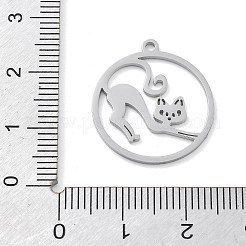 304ステンレスペンダント  レーザー切断  猫のチャームが付いたリング  変色防止  ステンレス鋼色  22x20x1mm  穴：1.5mm&nbsp;STAS-I327-02P-06