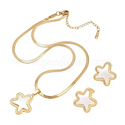 304ステンレススチールペンダントネックレス＆スタッドピアスセット  ゴールドカラー  スター  ネックレス: 400mm;イヤリング：21x22mm&nbsp;SJEW-H002-01C-G