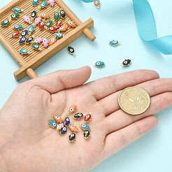 真鍮製エナメルペンダント50個  18KGP本金メッキ  ハムサの手/ナザールボンジュウのあるミリアムの手  ミックスカラー  10x6x3mm  穴：1mm&nbsp;ENAM-CJ0003-92