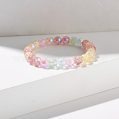 きらめくクラックルガラスラウンドビーズストレッチブレスレットセット  女性のためのかわいいブレスレット  カラフル  内径：2~2-1/4インチ（5.2~5.6cm）  3個/セット&nbsp;BJEW-JB07189