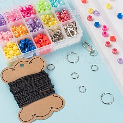 1箱13色325本プラスチックバレルビーズ  30個の鉄製スプリットキーリングと丸カン  5個の合金スイベルクラスプ  DIYのそわそわキーホルダーのためのより糸  プラチナ  ビーズ：325PCS&nbsp;DIY-LS0003-02