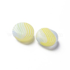 手作りの吹きガラスドームビーズ  縞模様  フラットラウンド  薄緑  15~16x9~10mm  穴：0.8~1mm&nbsp;X-GLAA-T012-50A