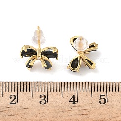 真鍮マイクロパヴェキュービックジルコニアの蝶結びスタッドピアス  ニッケルフリー  18KGP本金メッキ  10x13mm&nbsp;EJEW-D337-02G