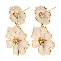 花の真鍮ダングルスタッドピアス  カドミウムフリー＆鉛フリー  ラックめっき  長持ちメッキ  18KGP本金メッキ  ホワイト  40.5x24mm&nbsp;EJEW-D352-05G-04