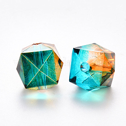 透明スプレー塗装クラックルアクリルビーズ  ツートン  ポリゴン  ライトシーグリーン  7.5x8x8mm  穴：1.8mm  100個/袋&nbsp;ACRP-YW0001-01G